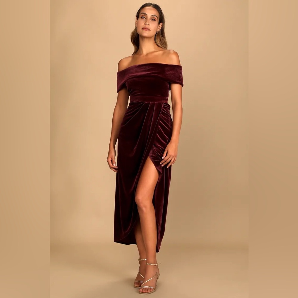 Burgundy Velvet Off-the-Shoulder Maxi Dress